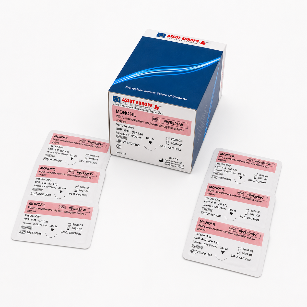 MONOFIL Absorbable Surgical Suture USP Size 4-0, (DS-24) 24mm 3/8 C. Cutting Edge, 28 Inches (70 cm), 12 Count, Veterinary Use Only