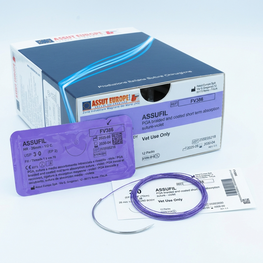 Assufil absorbable surgical suture packaging