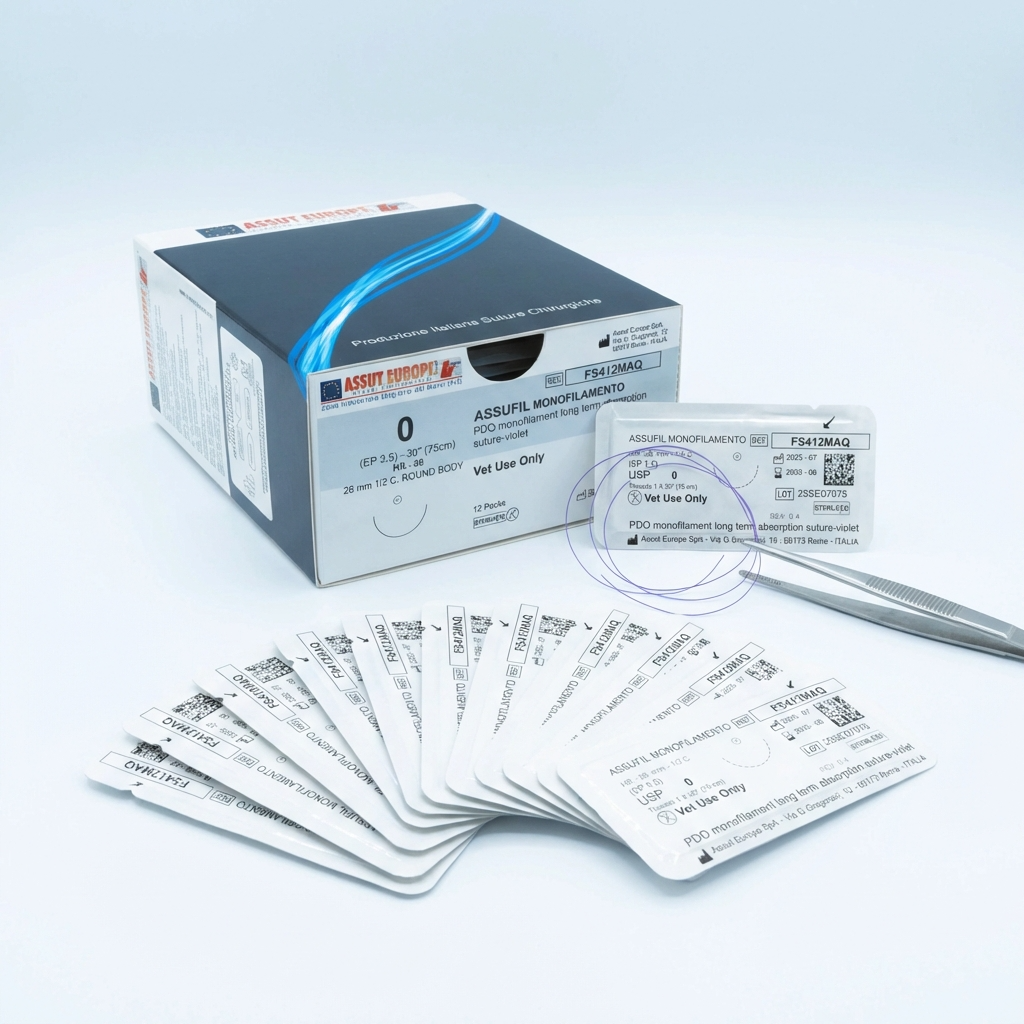 Assufil PDO veterinary sutures with instruments