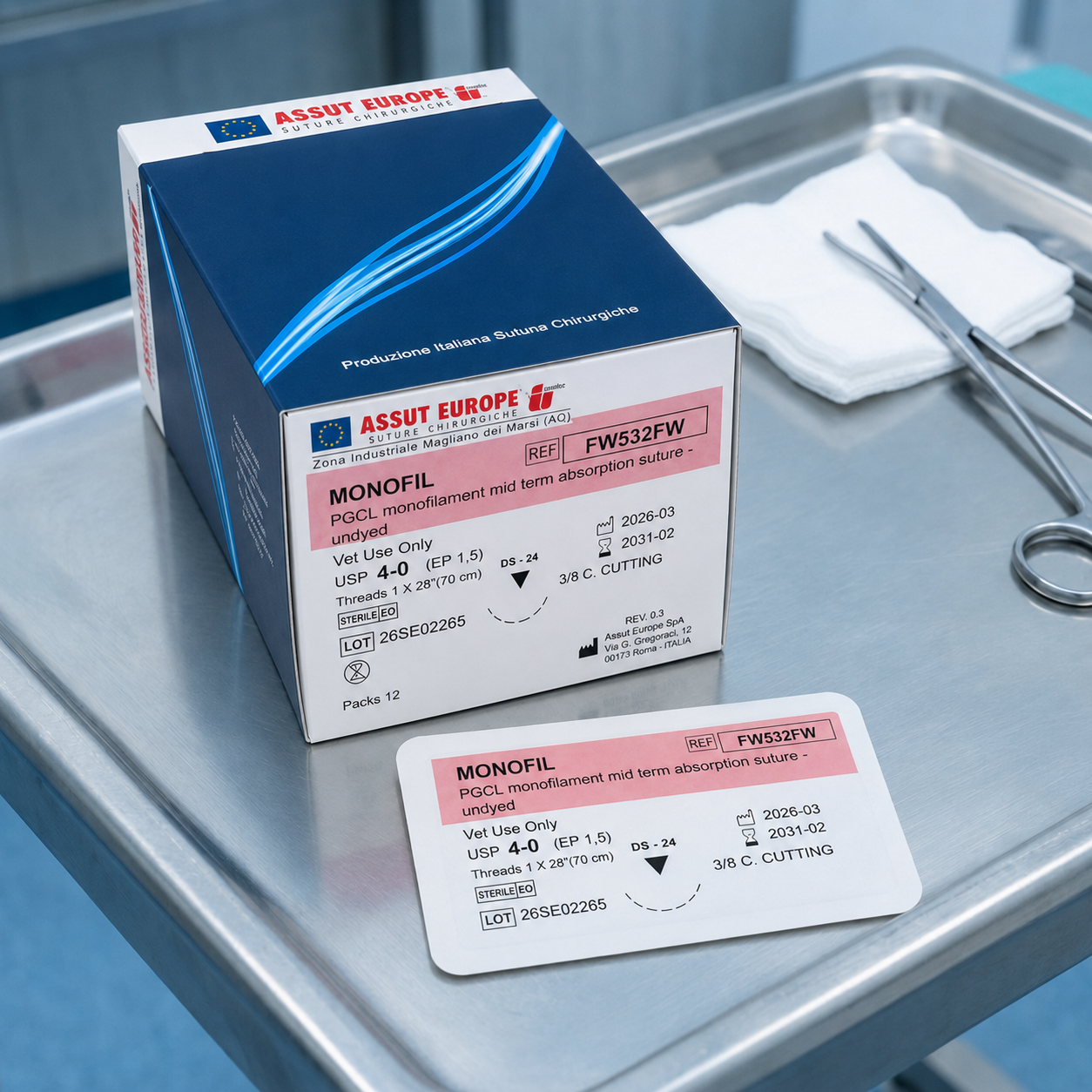 MONOFIL Absorbable Surgical Suture USP Size 4-0, (DS-24) 24mm 3/8 C. Cutting Edge, 28 Inches (70 cm), 12 Count, Veterinary Use Only