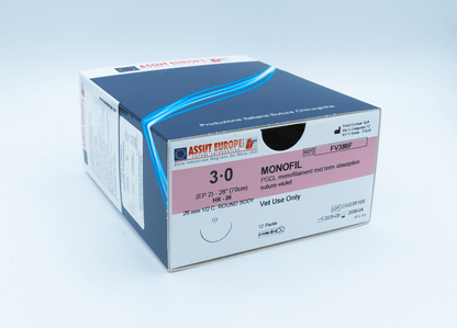 MONOFIL Absorbable Surgical Suture USP Size 3-0, (HR-26) 26mm 1/2 C. TAPER, 28 Inches (70 cm), 12 Count, Veterinary Use Only