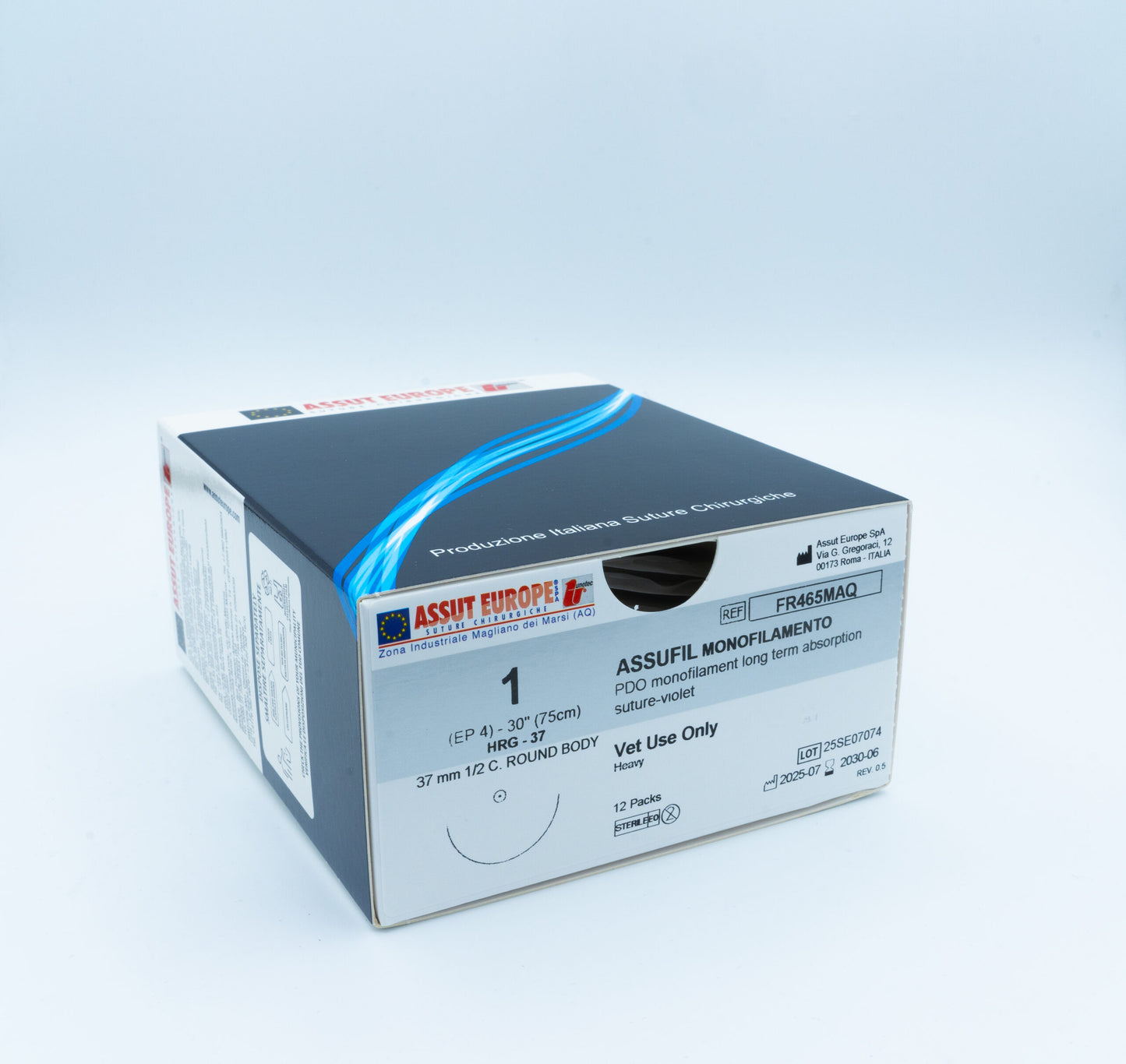 ASSUFIL MONOFILAMENT Absorbable Surgical Suture USP Size 1, (HRG-37) 37 mm 1/2 C. TAPER, 30 Inches (75 cm), 12 Count, Veterinary Use Only