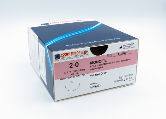 MONOFIL Absorbable Surgical Suture USP Size 2-0, (HR-30) 30mm 1/2 C. TAPER, 28 Inches (70 cm), 12 Count, Veterinary Use Only