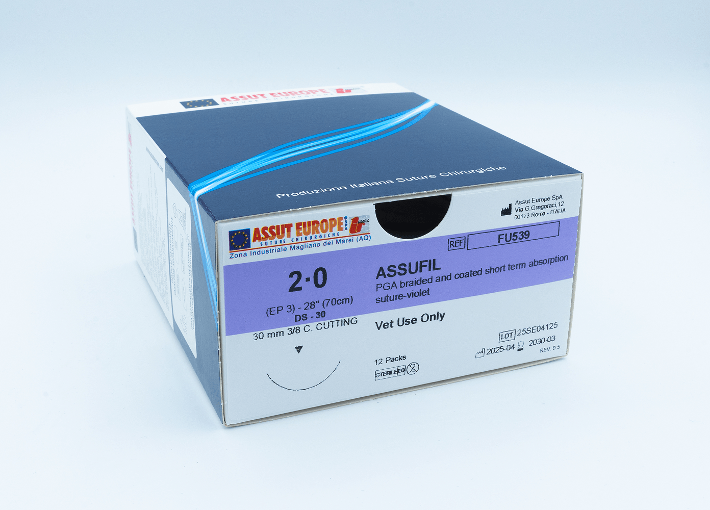 ASSUFIL Absorbable Surgical Suture USP Size 2-0, (DS-30) 30mm 3/8 C. Cutting Edge, 28 Inches (70 cm), 12 Count, Veterinary Use Only