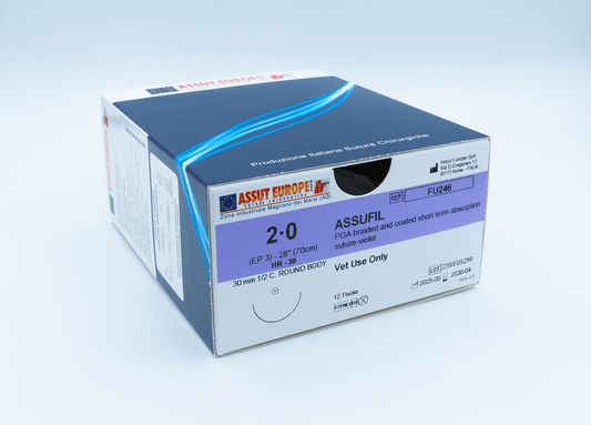ASSUFIL Absorbable Surgical Suture USP Size 2-0, (HR-30) 30mm 1/2 C. TAPER, 28 Inches (70 cm), 12 Count, Veterinary Use Only