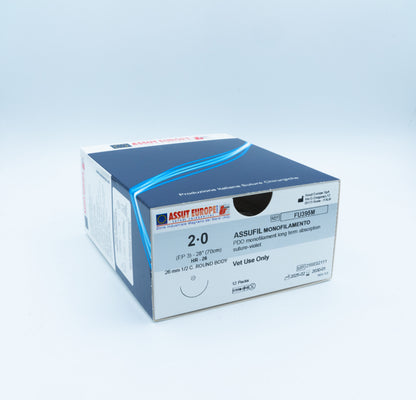 ASSUFIL MONOFILAMENT Absorbable Surgical Suture USP Size 2-0, (HR-26) 26 mm 1/2 C. TAPER, 28 Inches (70 cm), 12 Count, Veterinary Use Only