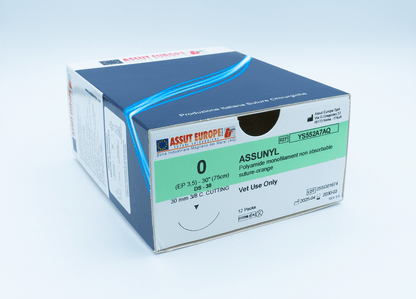 ASSUNYL Non-Absorbable Surgical Suture USP Size 0, (DS-30) 30 mm 3/8 C. Cutting Edge, 30 Inches (75 cm), 12 Count, Veterinary Use Only