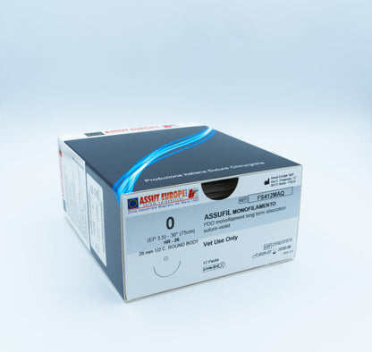 ASSUFIL MONOFILAMENT Absorbable Surgical Suture USP Size 0, (HR-26) 26 mm 1/2 C. TAPER, 30 Inches (75 cm), 12 Count, Veterinary Use Only