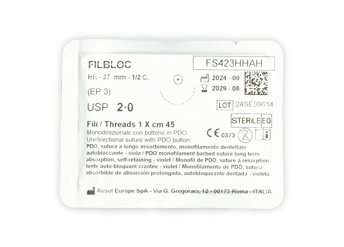FILBLOC Absorbable Surgical Suture USP Size 2-0, (HR-37) 1/2 37 mm C. Round Body Needle, 18 Inches (45 cm), 12 Count, Veterinary Use Only