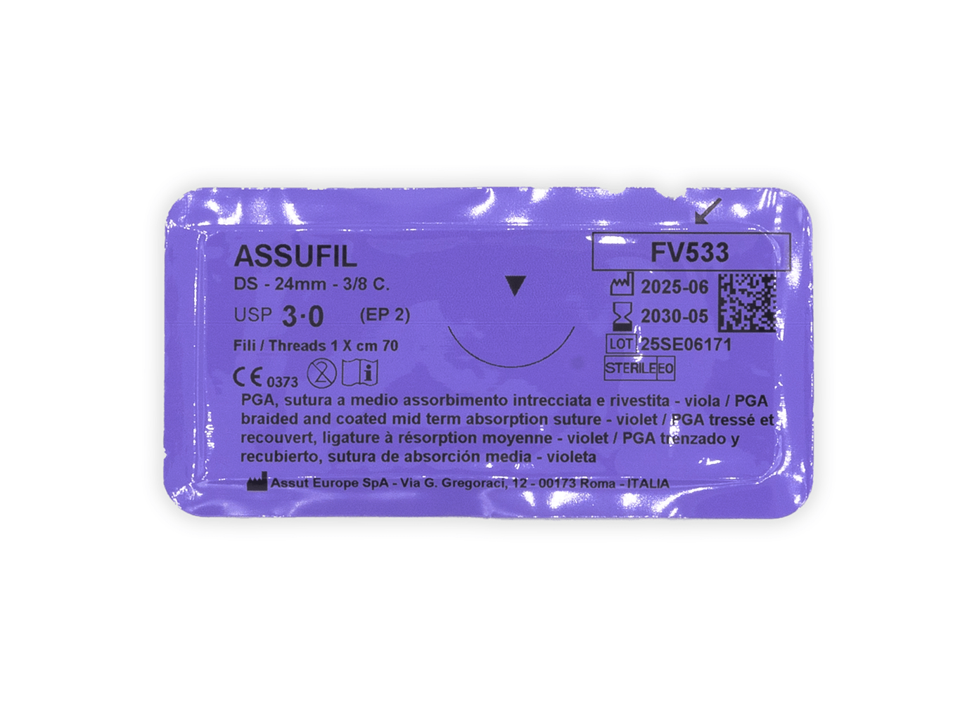 ASSUFIL Absorbable Surgical Suture USP Size 3-0, (DS-24) 24mm 3/8 C. Cutting Edge, 28 Inches (70 cm), 12 Count, Veterinary Use Only