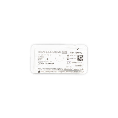 ASSUFIL MONOFILAMENT Absorbable Surgical Suture USP Size 0, (HR-26) 26 mm 1/2 C. TAPER, 30 Inches (75 cm), 12 Count, Veterinary Use Only