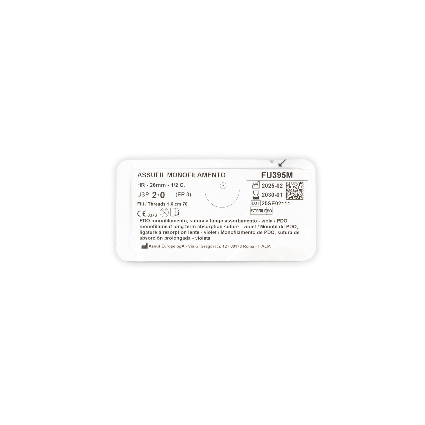 ASSUFIL MONOFILAMENT Absorbable Surgical Suture USP Size 2-0, (HR-26) 26 mm 1/2 C. TAPER, 28 Inches (70 cm), 12 Count, Veterinary Use Only