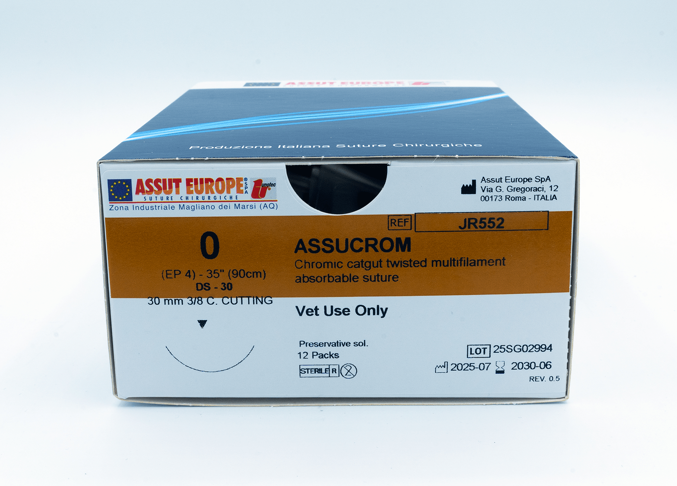 ASSUCROM Absorbable Surgical Suture USP Size 0, (DS-30) 30mm 3/8 C. Cutting Edge, 35 Inches (90 cm), 12 Count, Veterinary Use Only