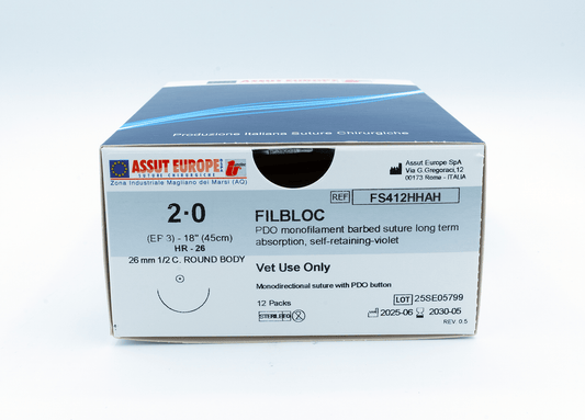 FILBLOC Absorbable Surgical Suture USP Size 2-0, (HR-26) 26 mm 1/2 C. TAPER, 18 Inches (45 cm), 12 Count, Veterinary Use Only