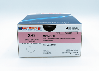 MONOFIL Absorbable Surgical Suture USP Size 3-0, (HR-26) 26mm 1/2 C. TAPER, 28 Inches (70 cm), 12 Count, Veterinary Use Only