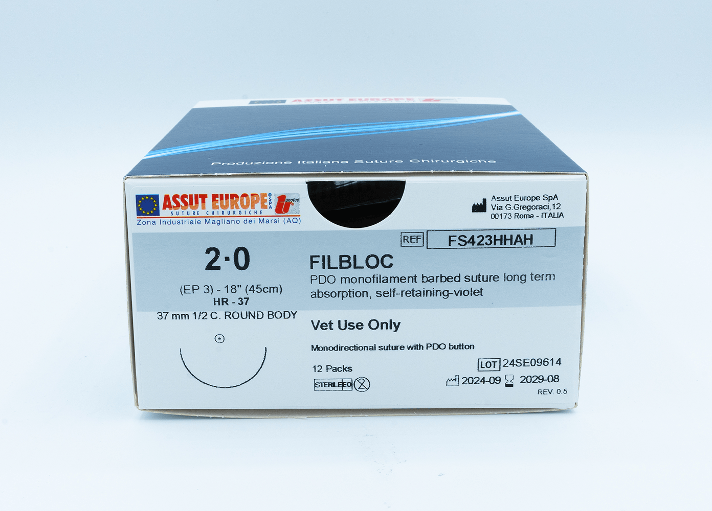 FILBLOC Absorbable Surgical Suture USP Size 2-0, (HR-37) 1/2 37 mm C. Round Body Needle, 18 Inches (45 cm), 12 Count, Veterinary Use Only