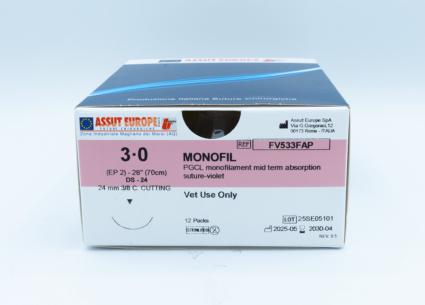 MONOFIL Absorbable Surgical Suture USP Size 3-0, (DS-24) 24mm 3/8 C. Cutting Edge, 28 Inches (70 cm), 12 Count, Veterinary Use Only