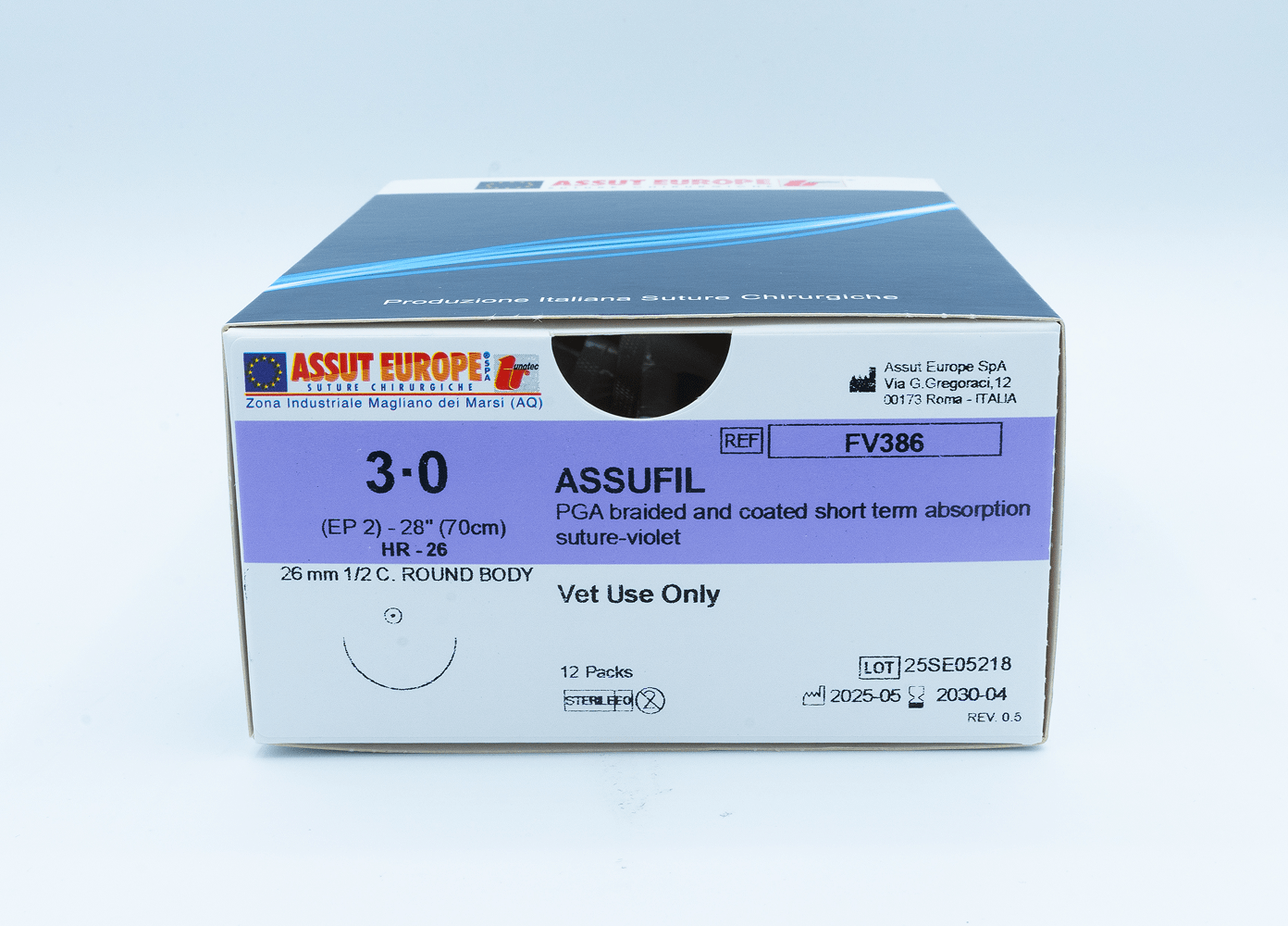 ASSUFIL Absorbable Surgical Suture USP Size 3-0, (HR-26) 26mm 1/2 C. TAPER, 28 Inches (70 cm), 12 Count, Veterinary Use Only