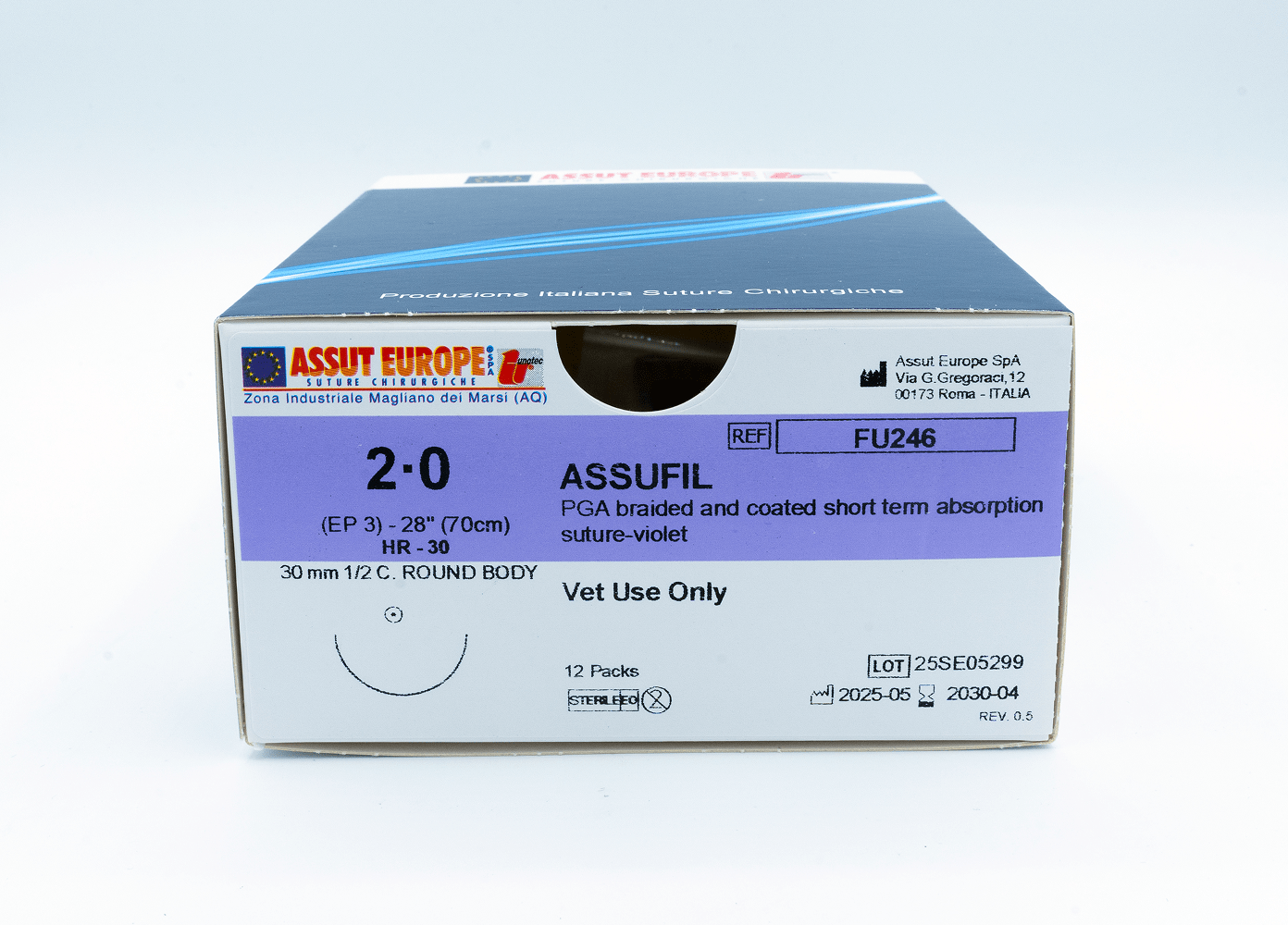 ASSUFIL Absorbable Surgical Suture USP Size 2-0, (HR-30) 30mm 1/2 C. TAPER, 28 Inches (70 cm), 12 Count, Veterinary Use Only