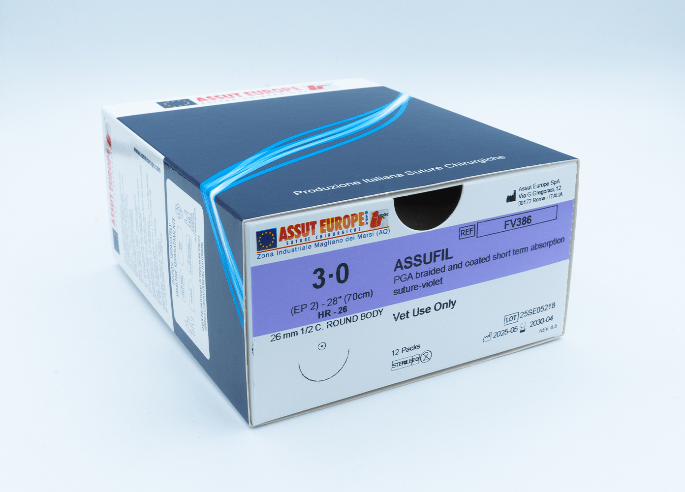 ASSUFIL Absorbable Surgical Suture USP Size 3-0, (HR-26) 26mm 1/2 C. TAPER, 28 Inches (70 cm), 12 Count, Veterinary Use Only