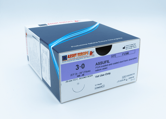 ASSUFIL Absorbable Surgical Suture USP Size 3-0, (HR-26) 26mm 1/2 C. TAPER, 28 Inches (70 cm), 12 Count, Veterinary Use Only
