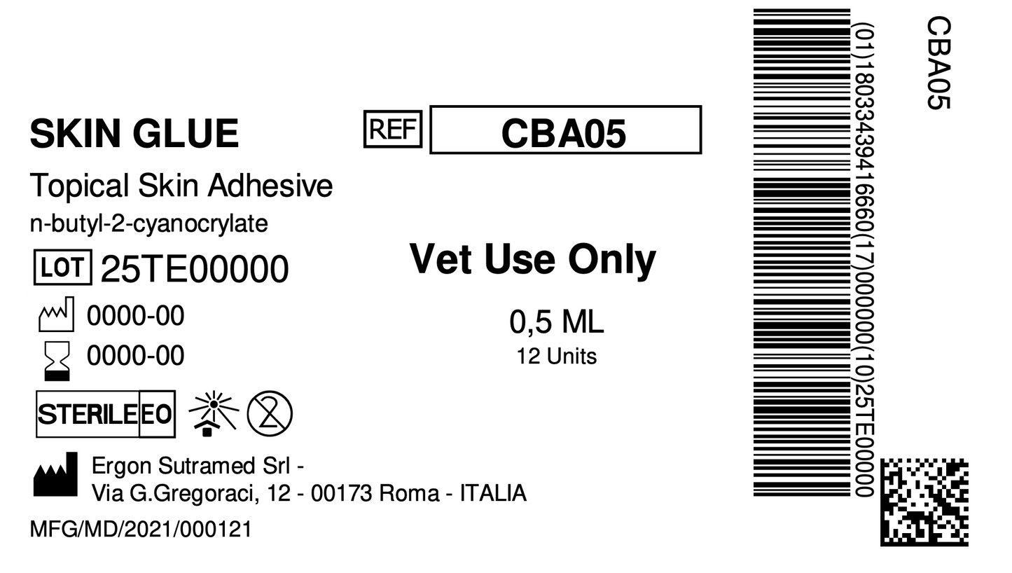 Skin Glue – Topical Adhesive, 0.5ml (Box of 12), Veterinary Use Only