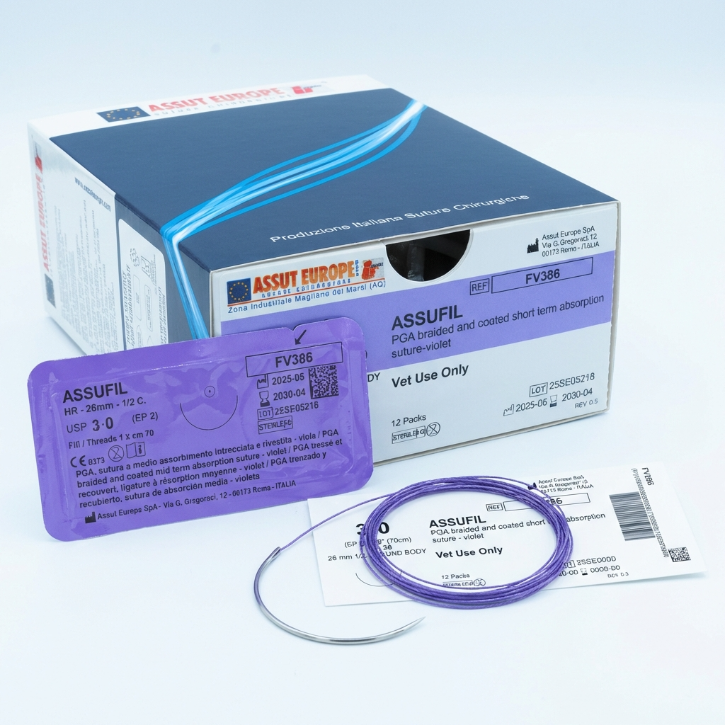 Assufil absorbable surgical suture packaging
