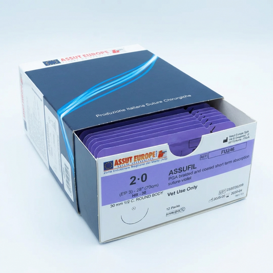 ASSUFIL Absorbable Surgical Suture USP Size 2-0, (HR-30) 30mm 1/2 C. TAPER, 28 Inches (70 cm), 12 Count, Veterinary Use Only