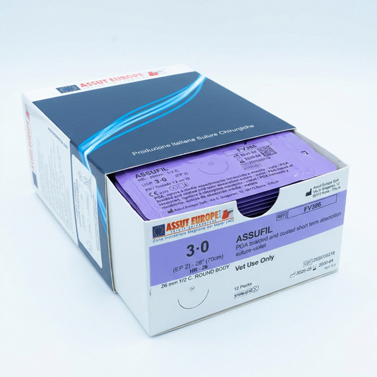 ASSUFIL Absorbable Surgical Suture USP Size 3-0, (HR-26) 26mm 1/2 C. TAPER, 28 Inches (70 cm), 12 Count, Veterinary Use Only