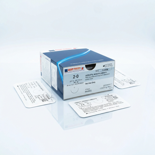 ASSUFIL MONOFILAMENT Absorbable Surgical Suture USP Size 2-0, (HR-26) 26 mm 1/2 C. TAPER, 28 Inches (70 cm), 12 Count, Veterinary Use Only